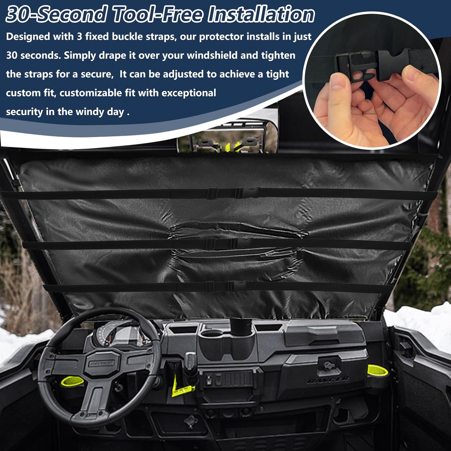 Transport Windshield Protector, UTV Windshield Cover Heavy Duty Neoprene Protector Cover 45" W x 25" H