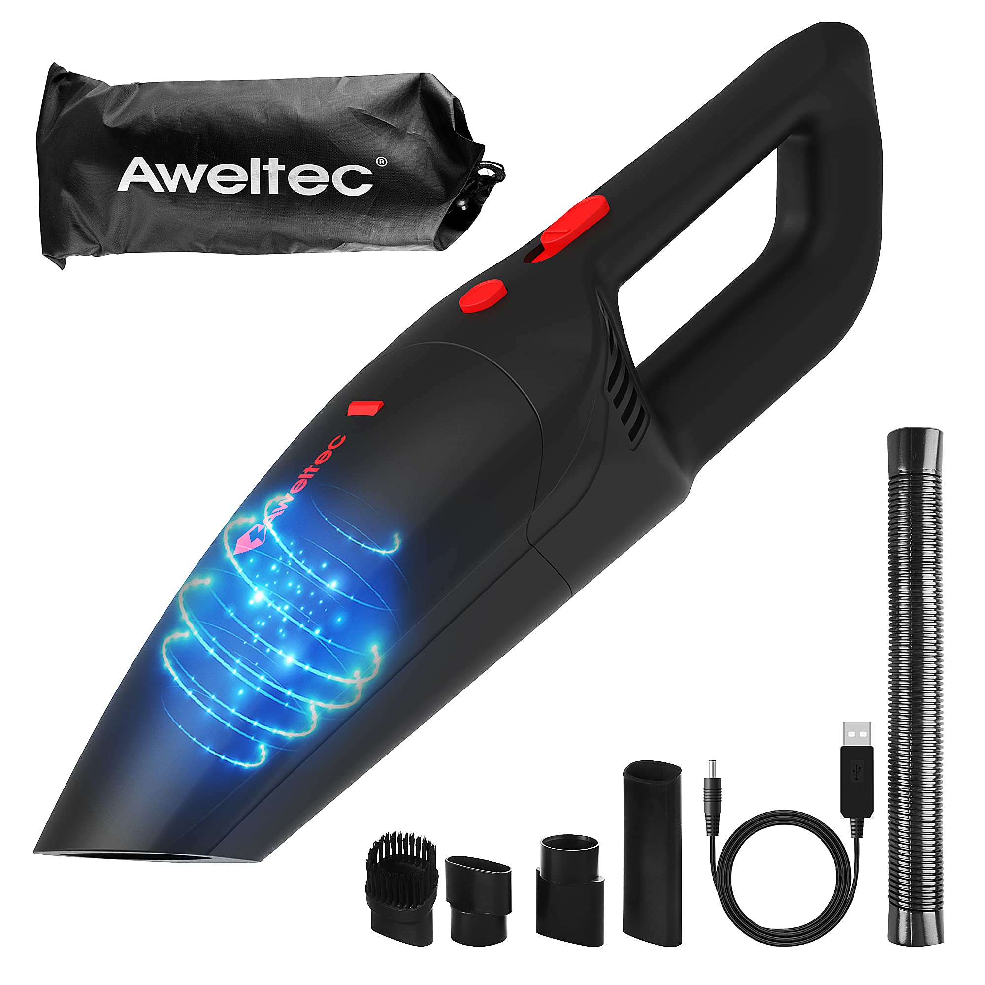 AWELTEC Car Vacuum Cleaner - Cordless Vacuum Cleaner 5500Pa with Rechargeable Battery & Washable Filter & Carry Bag, Portable Vacuum for Cleaning