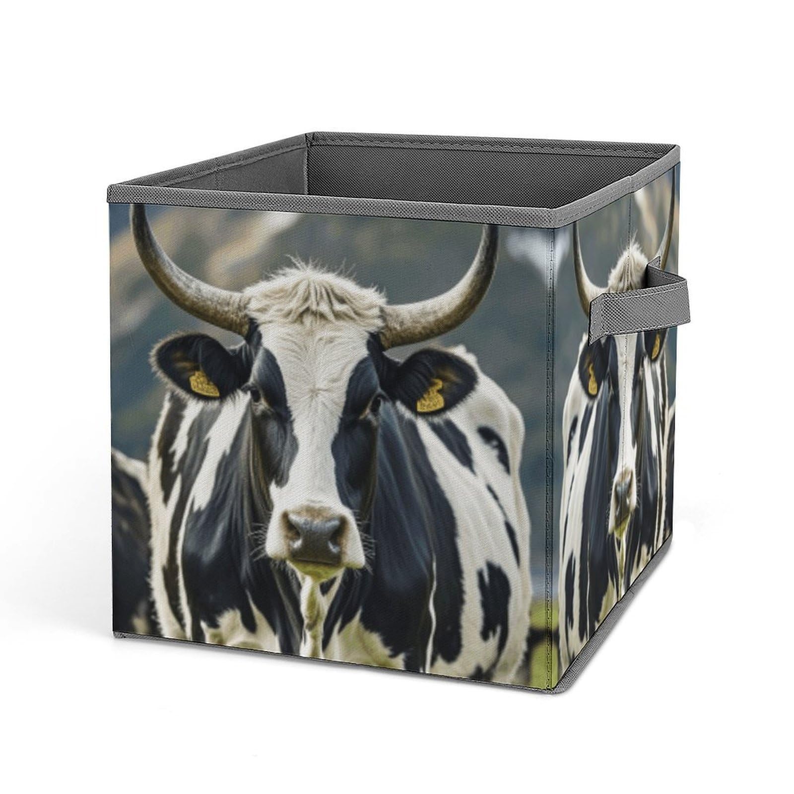 Lzqpoeas Style Cow-Png Storage Bins With Handle Large Capacity Stackable Cube Storage Bins Sturdy Fabric Closet Organizers For Shelves Decorative Foldable Storage Boxes