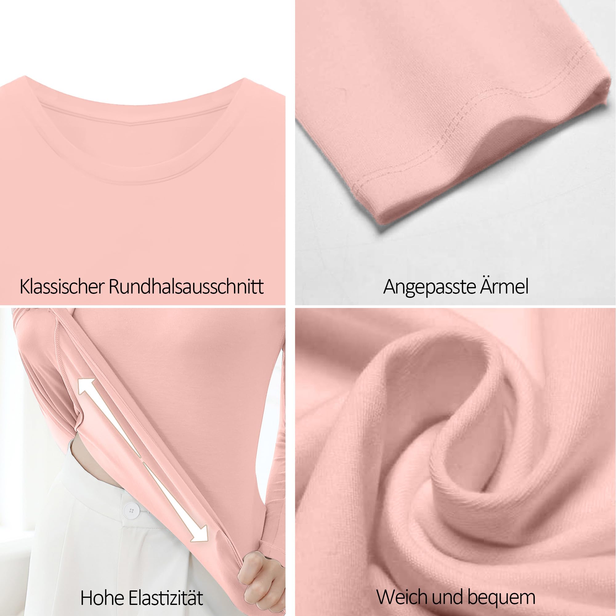 LiKing Maglietta a Maniche Lunghe Donna con Scollo Tondo Cotone 3er Pack 6151