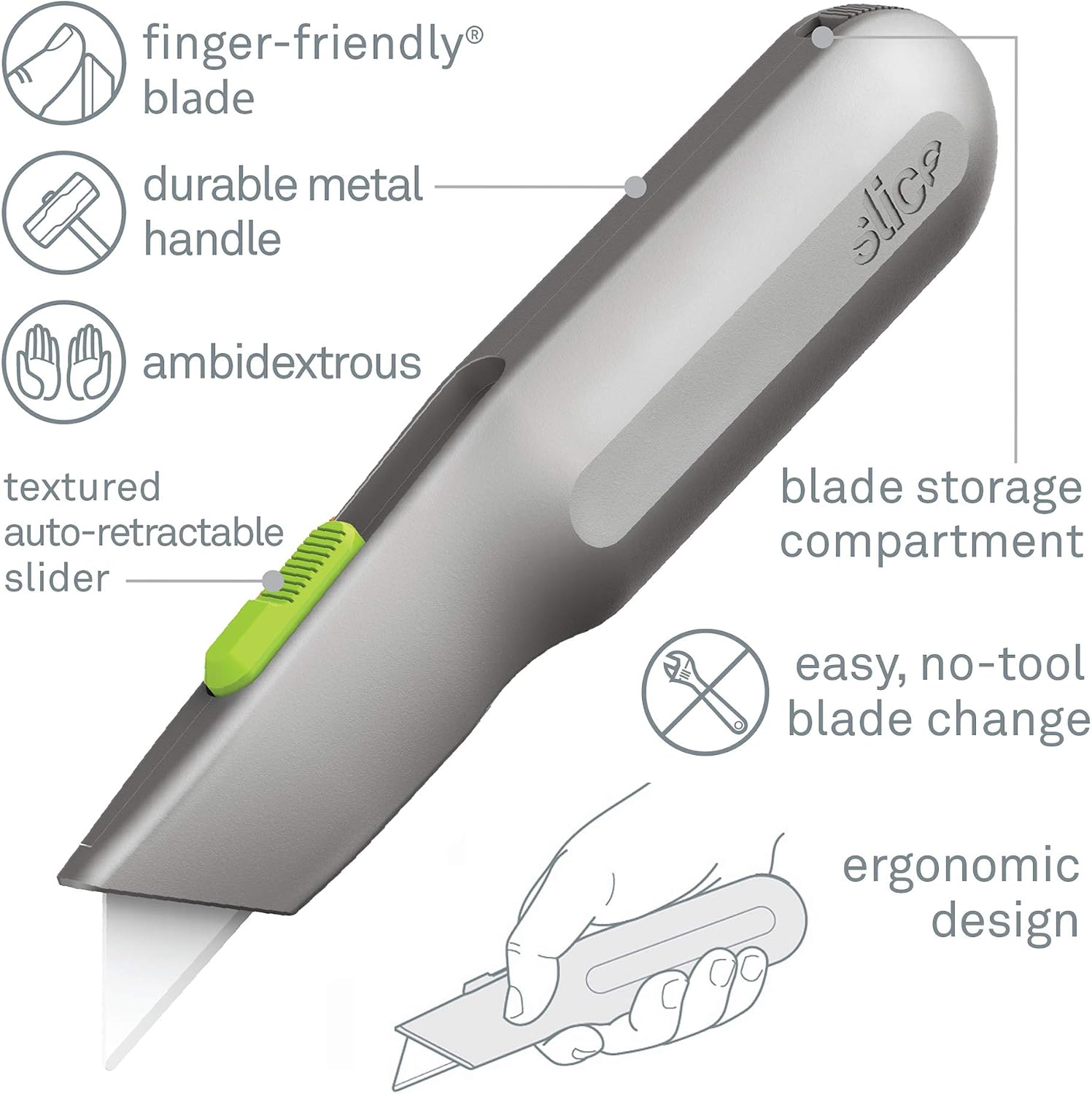Slice 10491 Utility Knife, Finger Friendly Ceramic, Auto Retracts for Safety Heavy Metal Handle, Comfortable Grip - Image 3