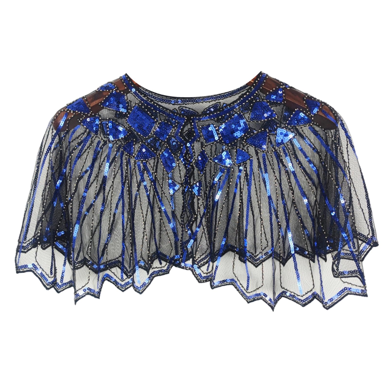 MICFENY Elegant Beaded Openwork Capelet Short Shoulder Wrap Sequins Mesh Shawl For Women Formal Party Cover-up