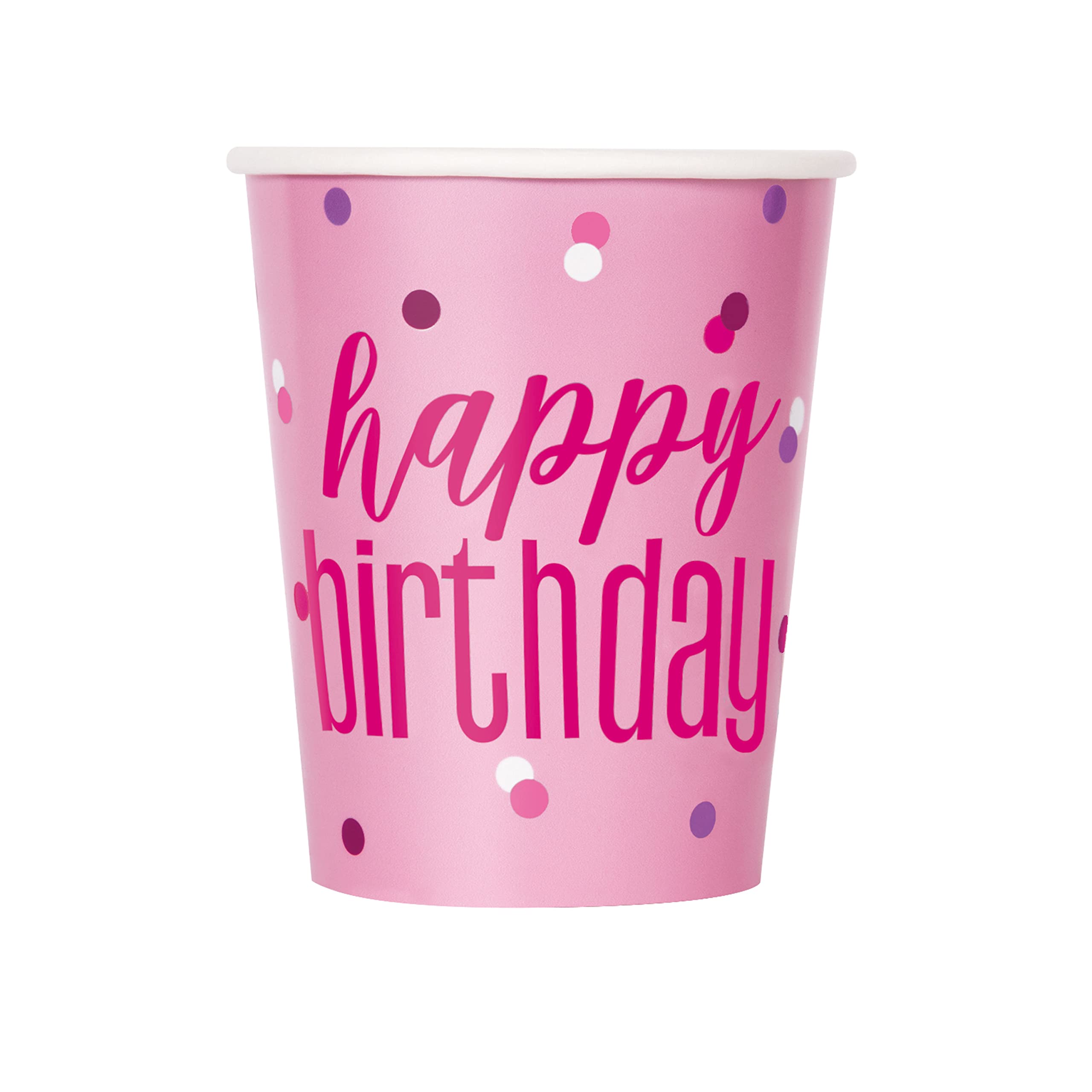 Unique Party Pink Unique Paper Cups, Glitz 266Ml, 8 Pack