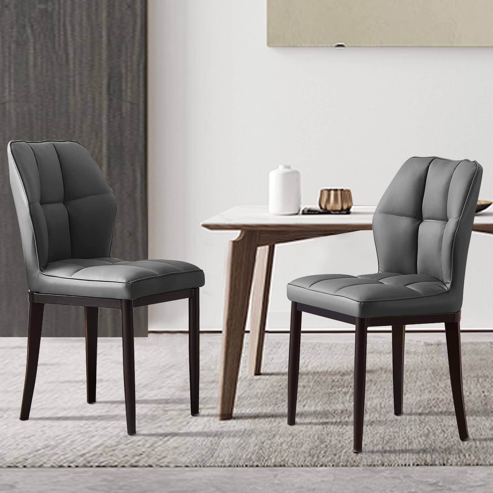 Bekrvio Dining Chairs Set of 2 Mid Century Modern Kitchen Chairs Sillas de Comedor Upholstered Armless Dinner Leather Dining Room Chairs with