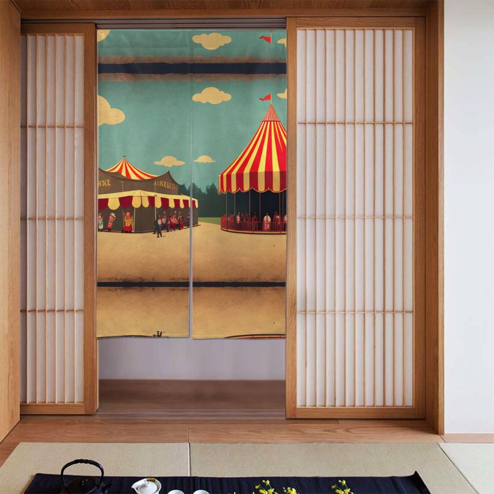 Cortina de 2 piezas para separar ambientes con diseño vintage de circo de 86 x 142 cm