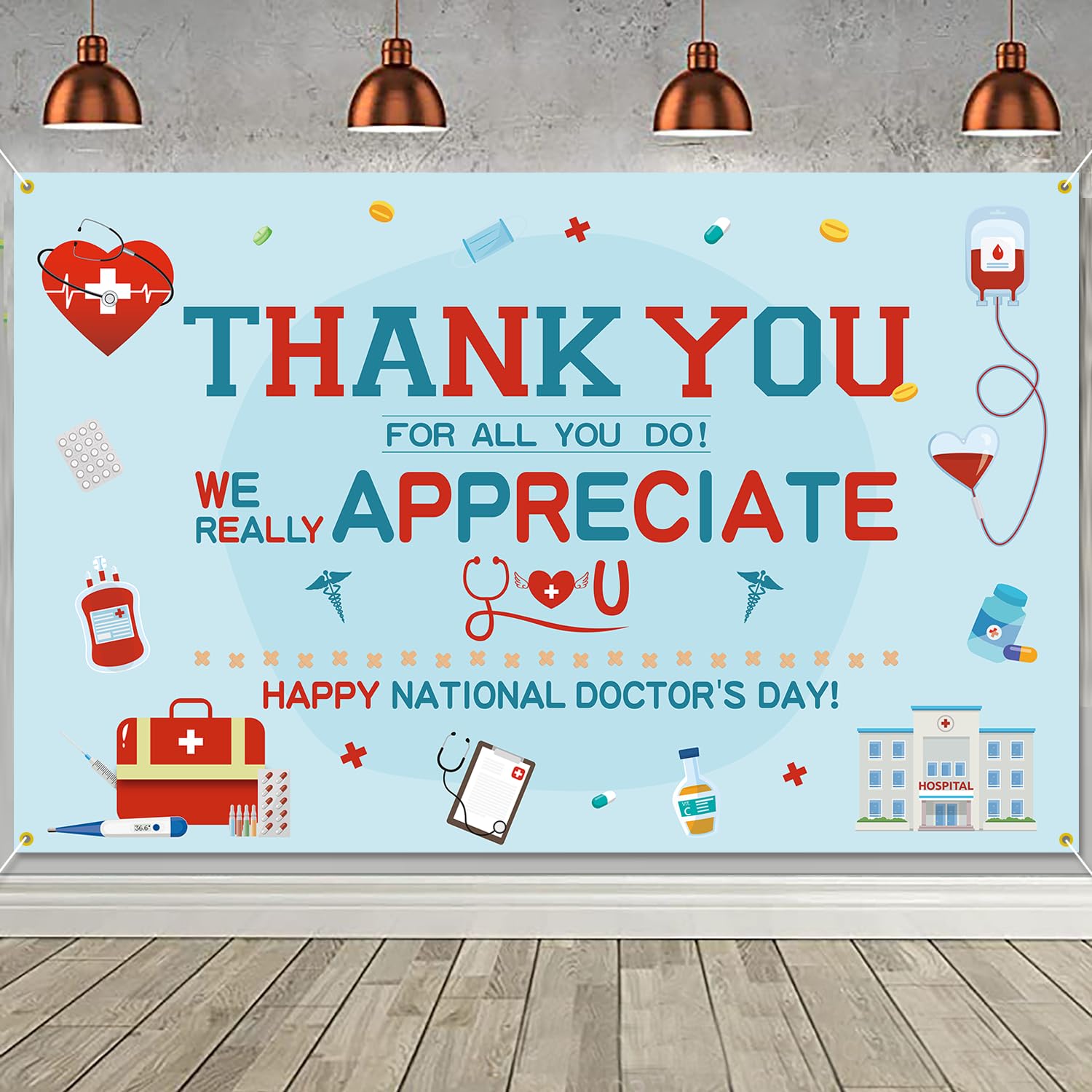 Thank You Doctors Backdrop Banner Happy Doctors Day Backdrop Decorations We Appreciate You Banner National Doctors Day Sign Photo Booth Background