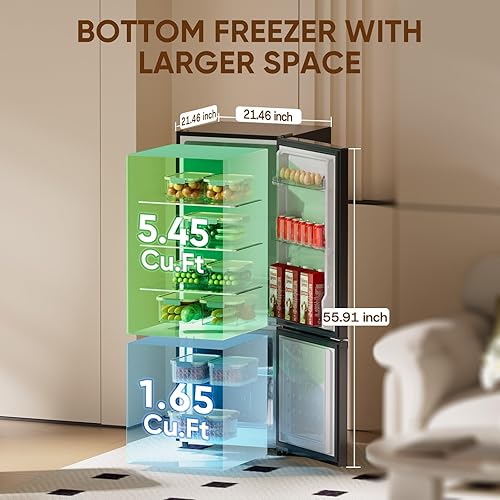 Miniatura 2 de Upstreman - Refrigerador de 7.1 pies cúbicos con congelador inferior, refrigerador para apartamento con congelador, energéticamente eficiente, de