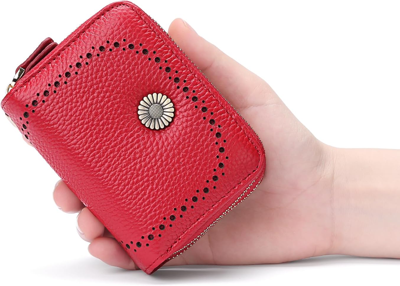 GOIACII RFID Credit Card Holder Wallet, Small Genuine Leather Wallet for Women 2 Zipper - Image 5