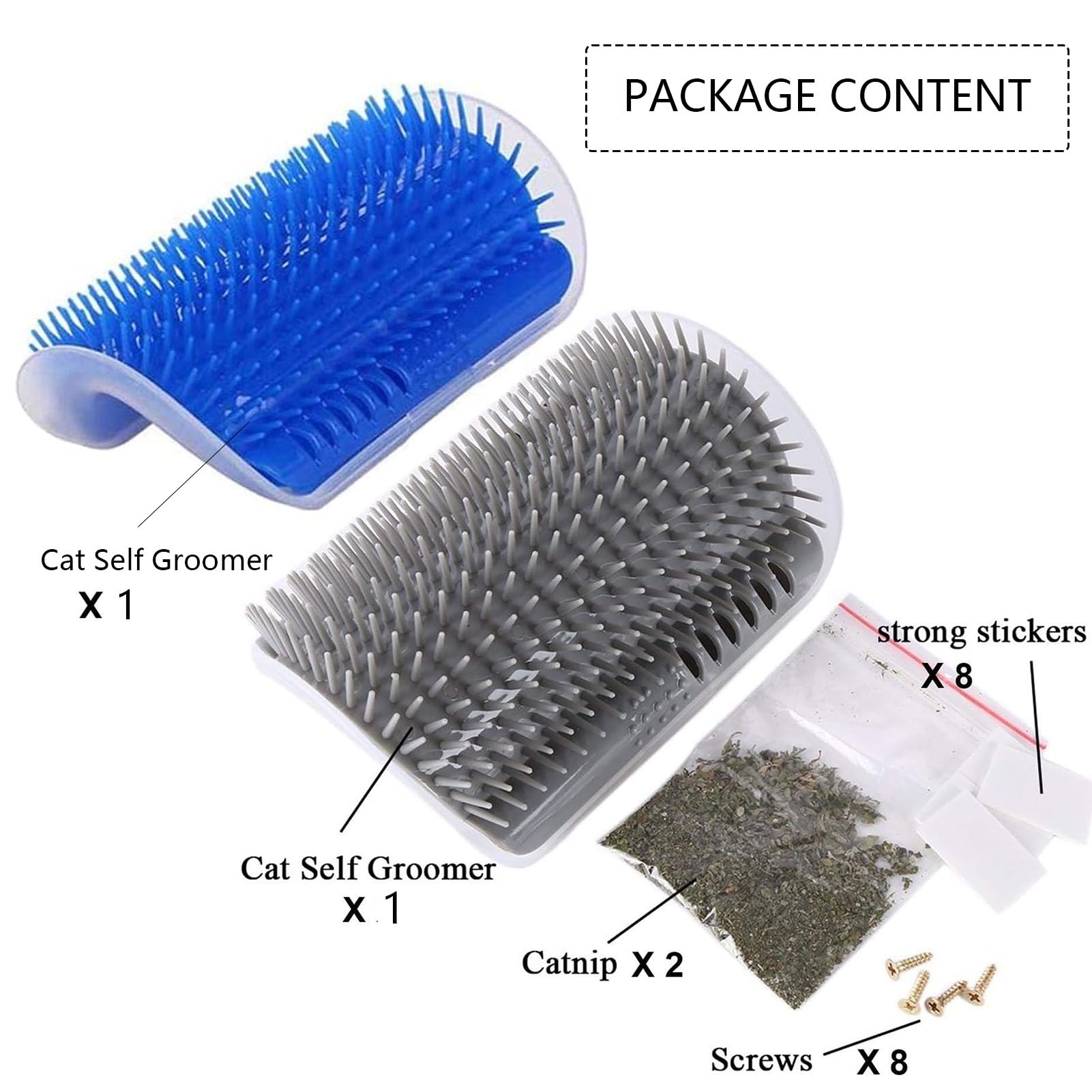 2 peines suaves para gatos con bolsa de hierba gatera, rascador de esquina de pared, peines de masaje suaves para gatos de pelo corto y largo, cepillo de juguete para gatos de interior