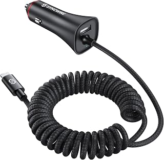 Syncwire 32W MFi Certified iPhone Car Charger with 5FT Coiled Lightning Cable - PD 20W Fast Charge for iPhone 14/13/12/11 & iPad