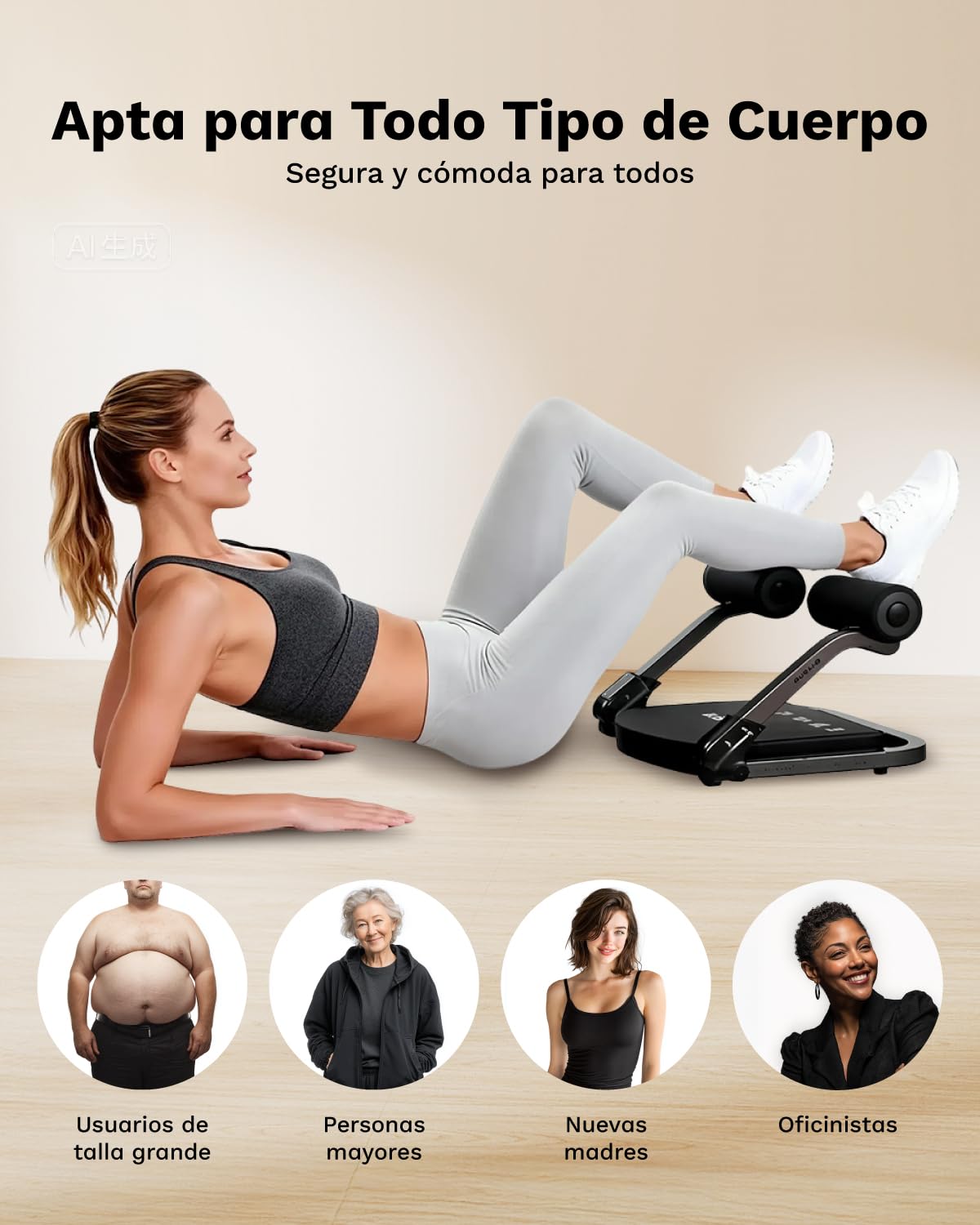 AIRHOP Máquina de abdominales, equipo de ejercicio para abdominales, equipo de ejercicio abdominal con 3 resistencias ajustables y rebote automático, máquina de entrenamiento abdominal ajustable para