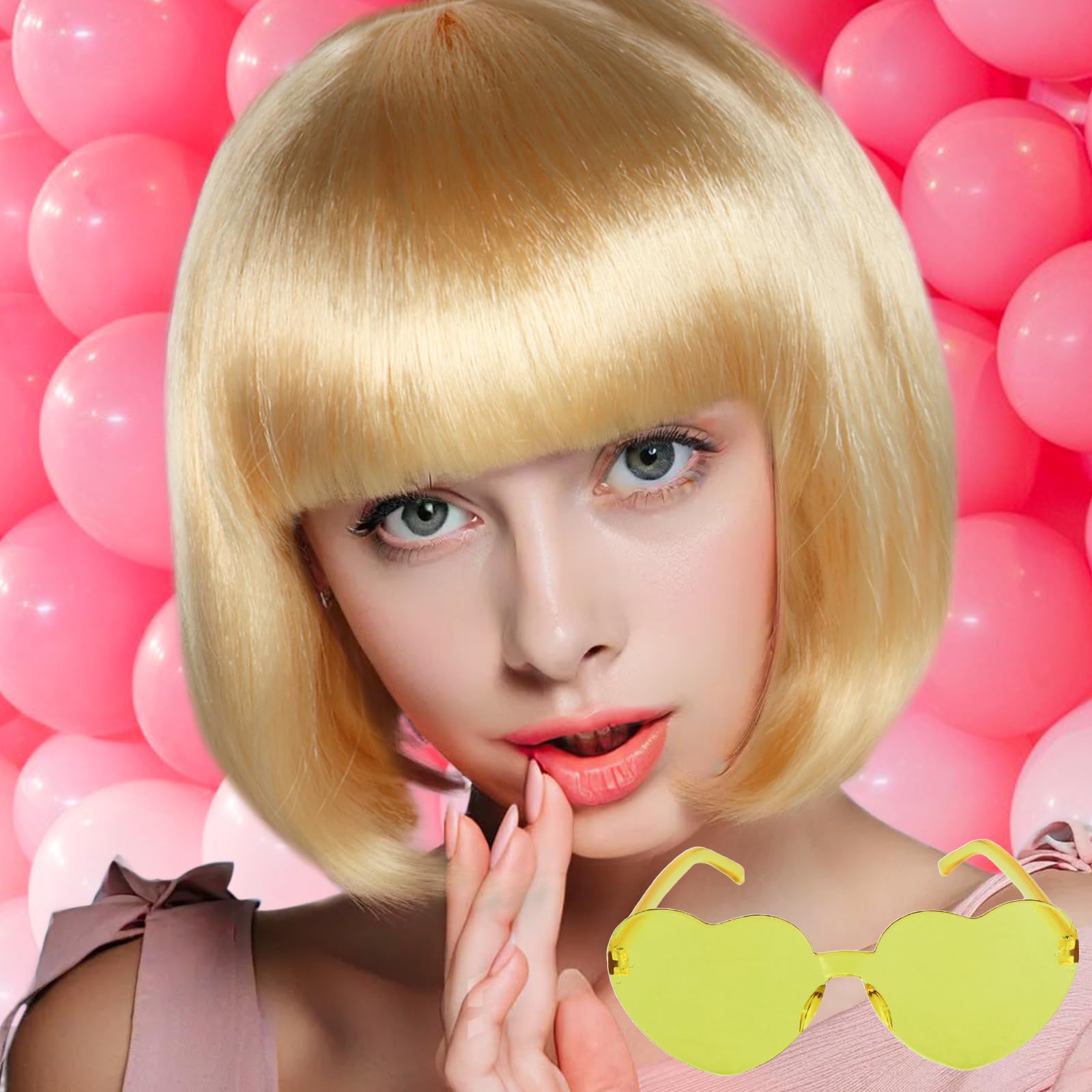 Amazon.com: JoneTing Blonde Bob Wig【+Hair Cap+Sunglasses  display picture 1