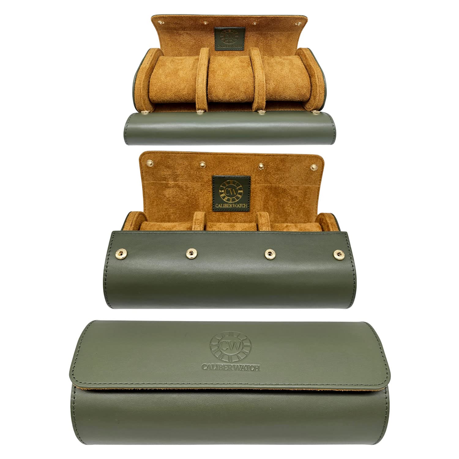 Caliber WatchGenuine Napa Leather Watch Roll Travel Case for 3 Watches - Travel Watch Rolls and Leather Watch Display Cases with Velvet Interior - Watch Storage Organizer Men's