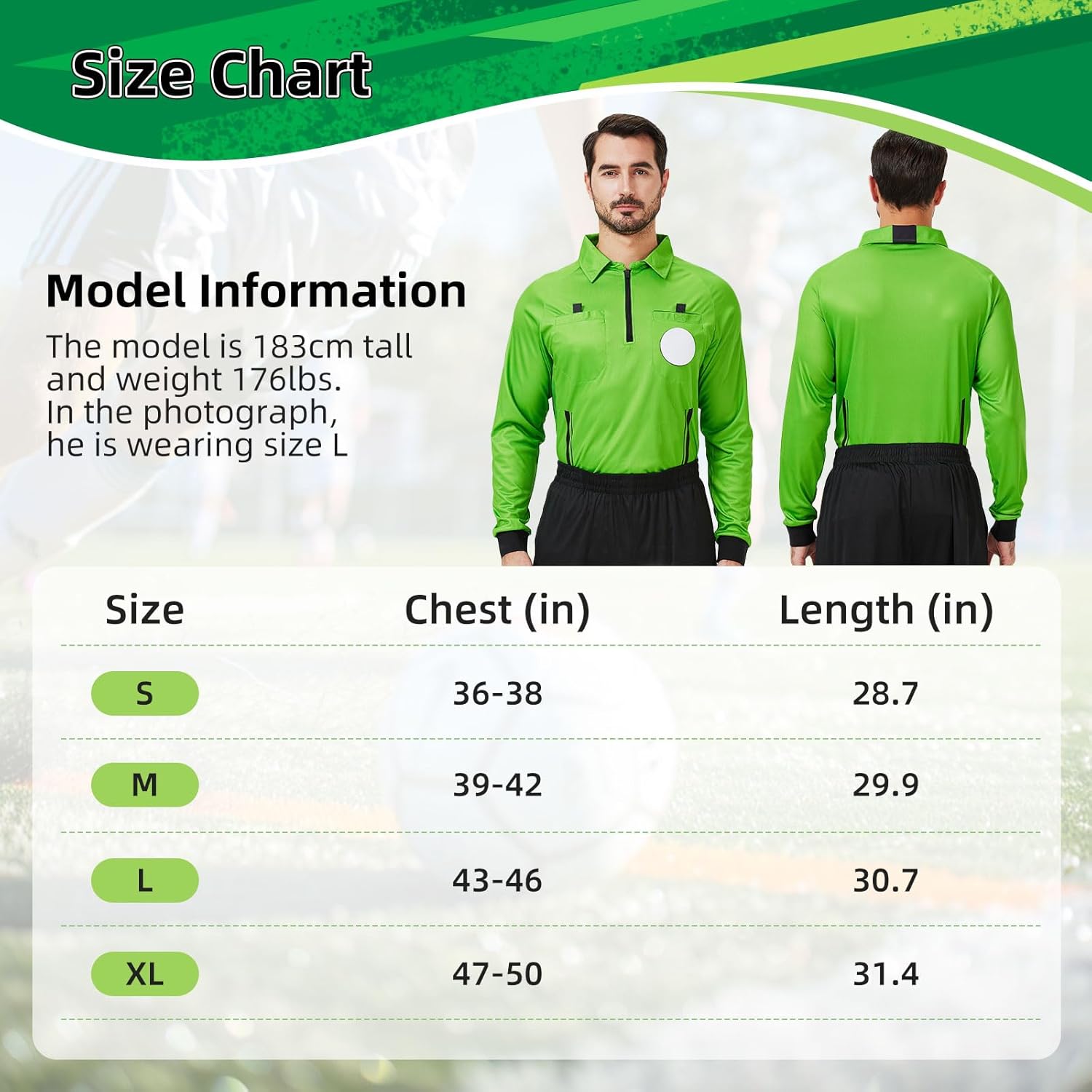 CUTIEHON Soccer Referee Jersey, Long Sleeve Official Pro Soccer Referee Shirt, Featuring a Badge Holder & Pockets - Image 5