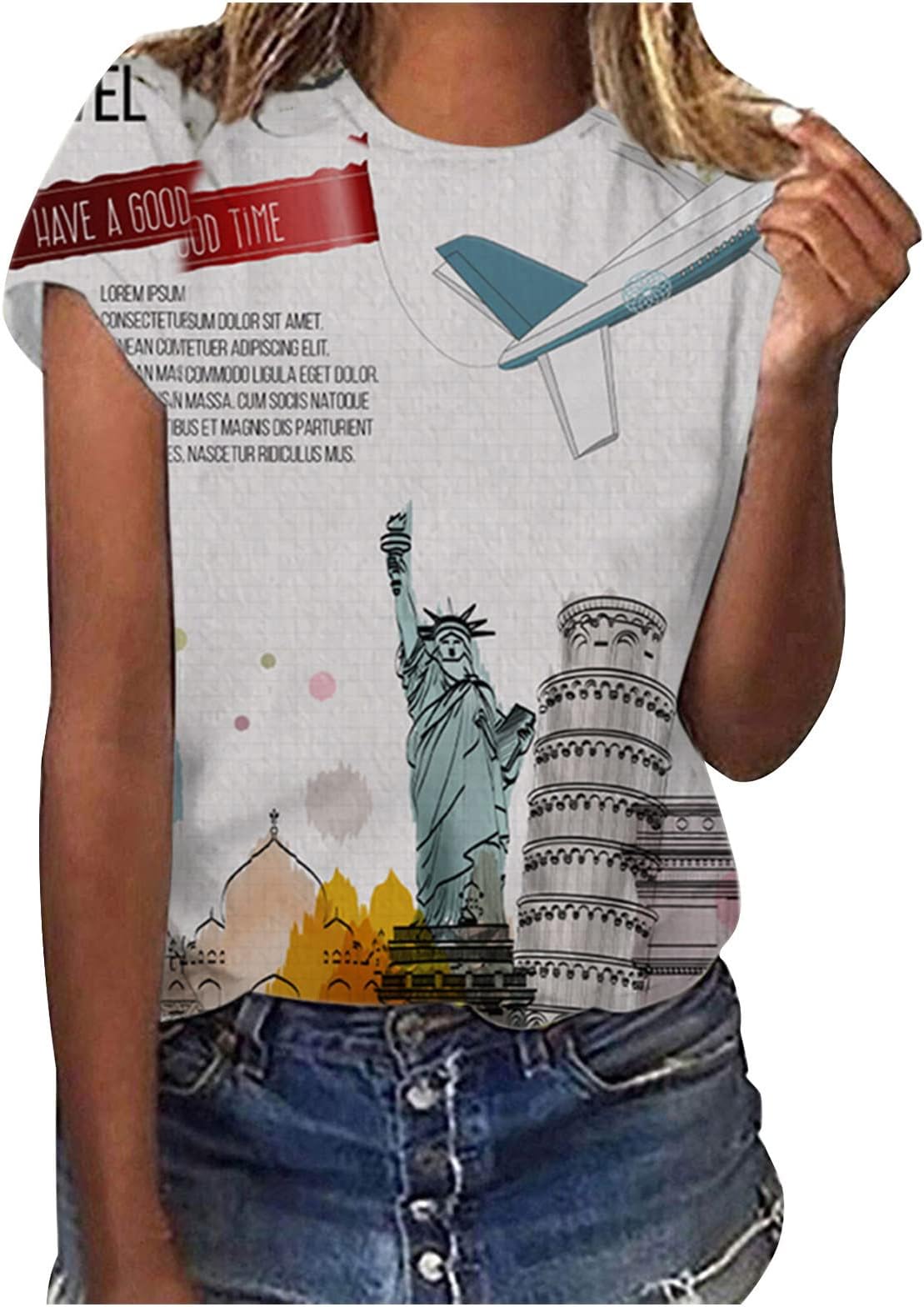 Independence Day Women's Short Sleeve Tops Shirts Fashion Graphic Funny Tees Patriotic Novelty T-Shirt Casual Loose Fit