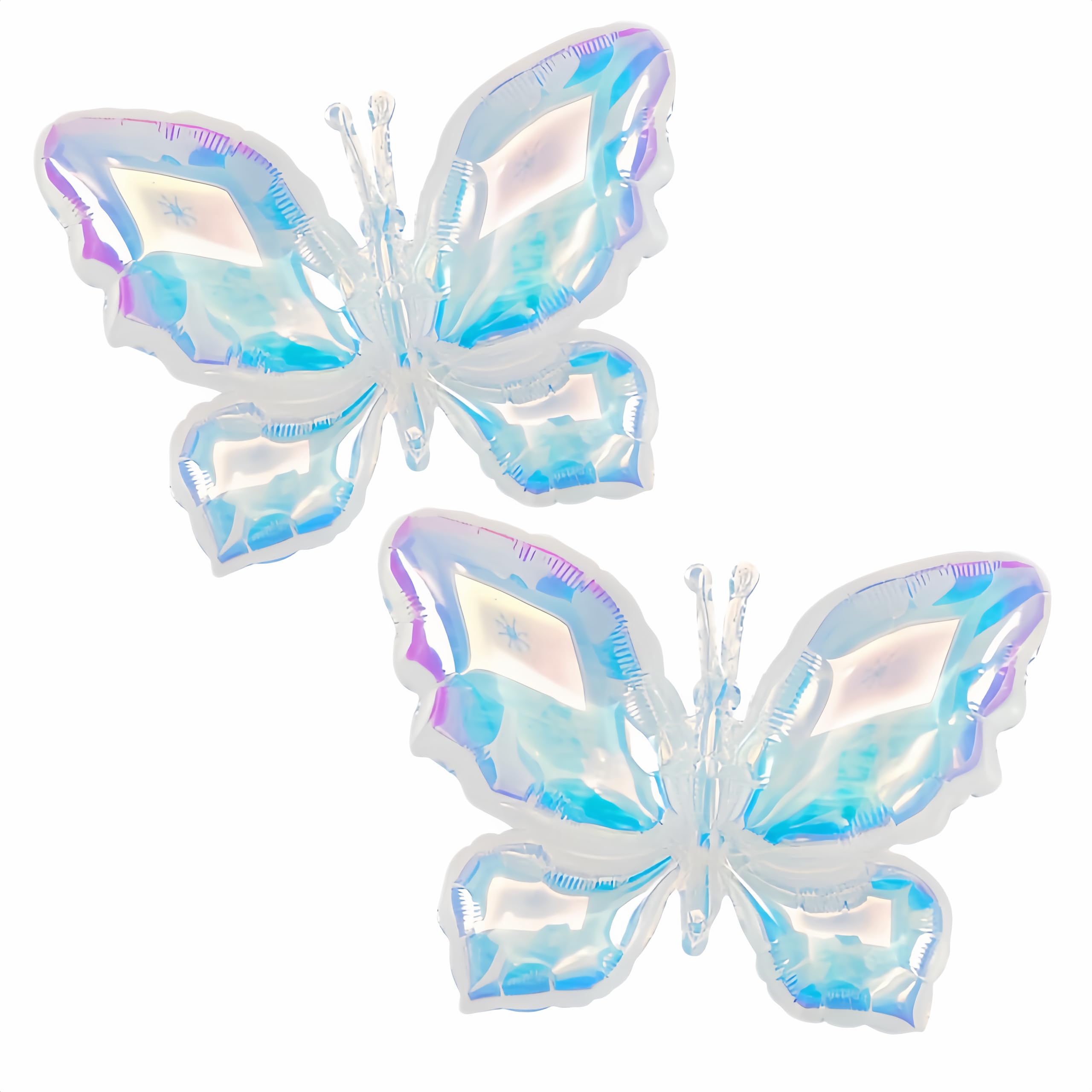 40 Inch Iridescent Crystal Butterfly Balloons 2 PCS/Butterfly Theme Birthday Party/New Year Rainbow Singer Music Party/Woodland Forest Theme Party