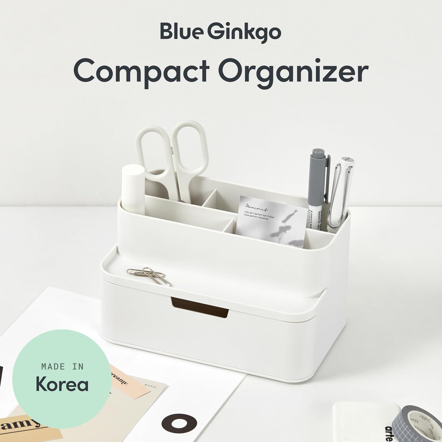 BLUE GINKGO Compact Desk Organizer, White, Made in Korea image 2