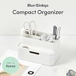 Blue Ginkgo Compact Desk Organizer – Small 5-Compartment, Half Drawer Storage – Pen Holder, Stationery Organizer for Desktop, Vanity, Shelf (Made in Korea, White)