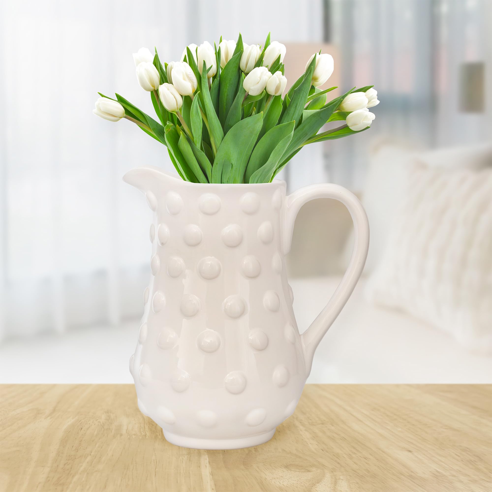 AuldHome Design White Hobnail Ceramic Pitcher (Small), Vintage Retro Style