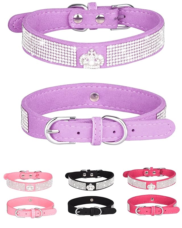 Coleira para Cães com Strass e Fecho de Fivela em Camurça SOLMOONY, L (38–46 cm), Roxa