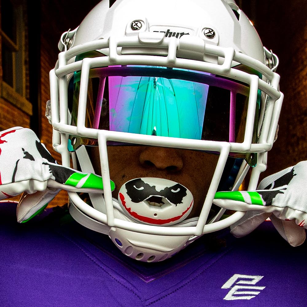 Phenom Elite The Joker Football Mouth Guard – Hexa-Flow™ | White DC Comics Edition | Impact-Resistant Lip Guard Mouthpiece