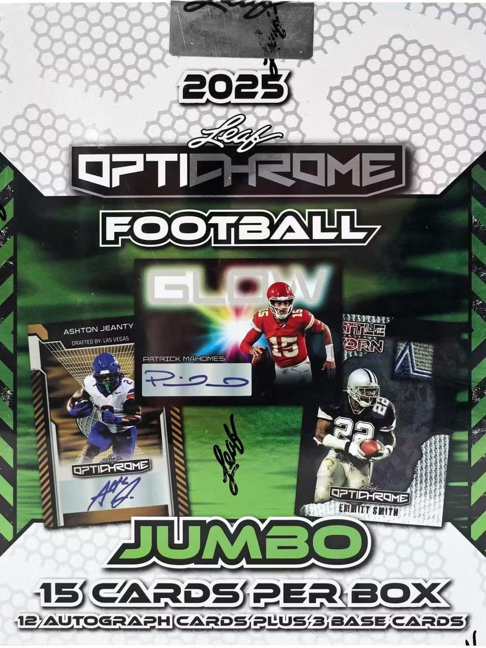 2025 Leaf Optichrome Football JUMBO box (15 cards/bx incl. TWELVE Autograph cards)