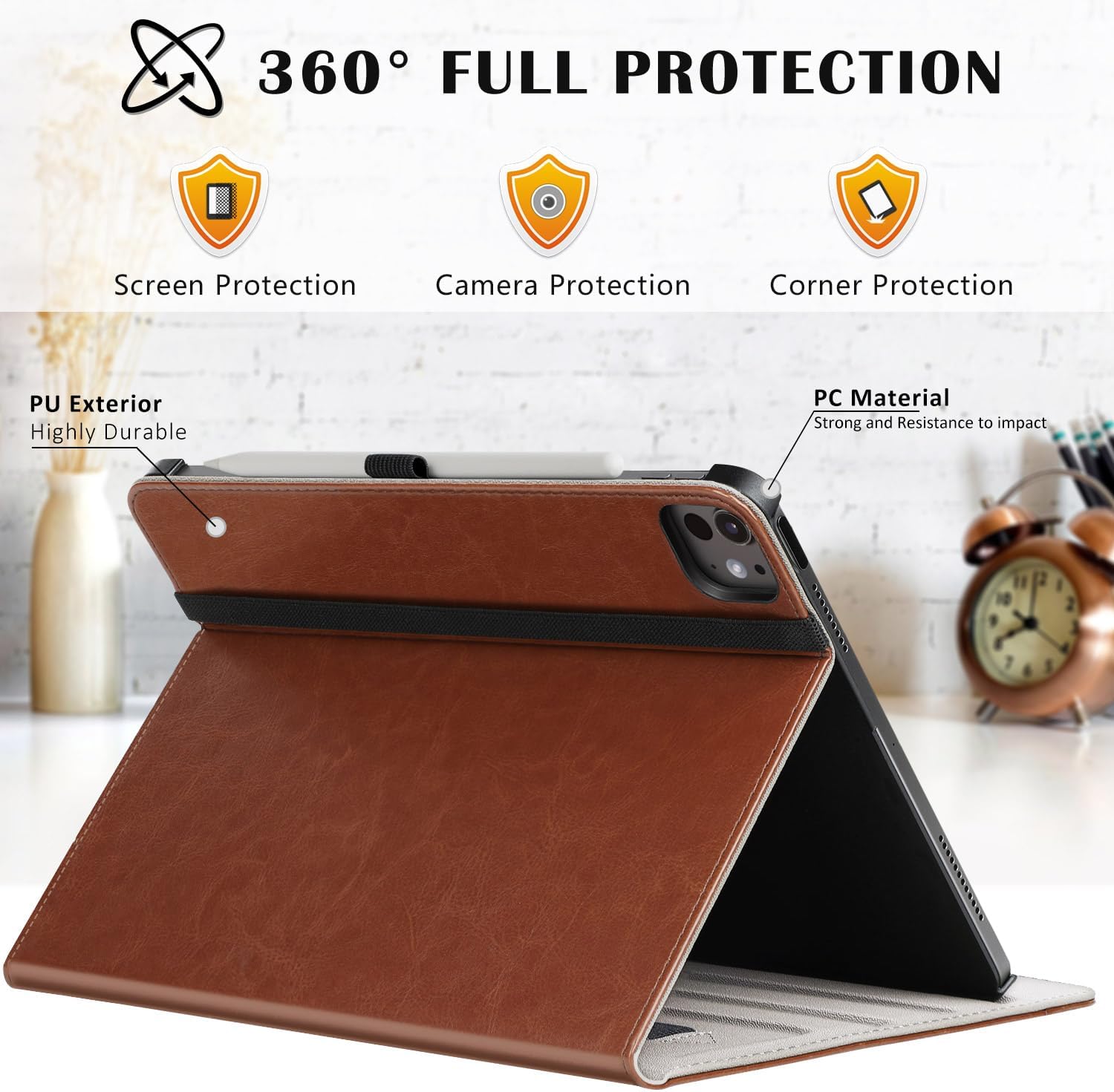 ZtotopCases for iPad Pro 12.9 6th/5th/4th/3rd Generation Case 2022/2021/2020/2018, Premium PU Leather Folio Cover, Auto Wake/Sleep, Multi Viewing Angles, Supports Pencil Pro and Touch ID, Brown - Image 3