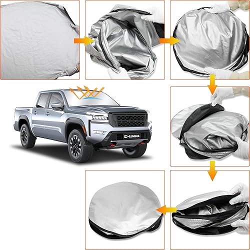 Miniatura 6 de D-Lumina Parasol para parabrisas delantero para Ni-ssan Frontier 2022, 2023, 2024 2025, parasol plegable para ventana delantera para rayos UV y