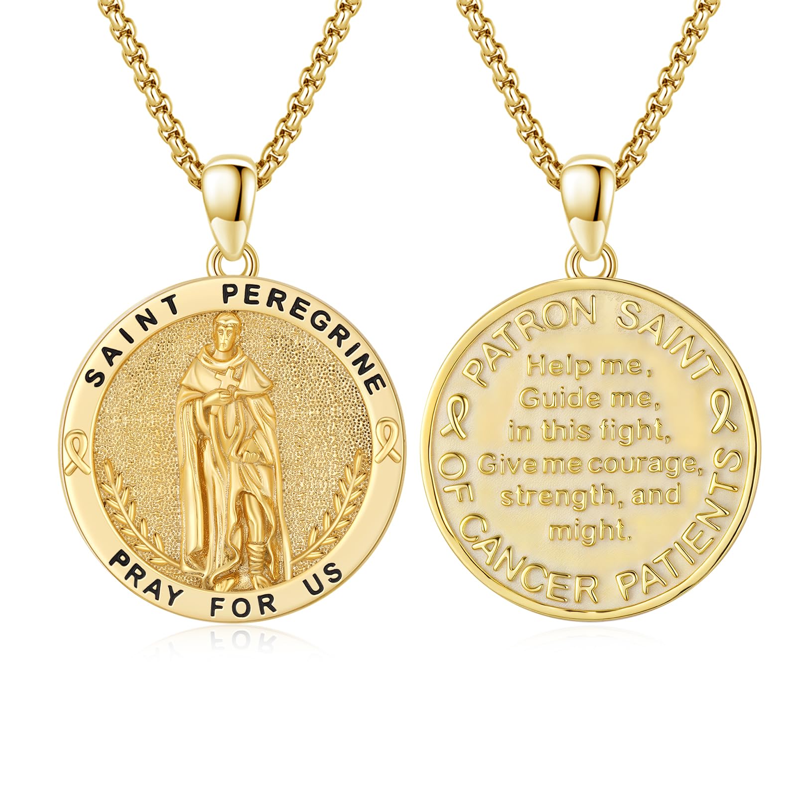 Silver/14K Gold Patron Saint Medal Amulet Necklace for Men Women