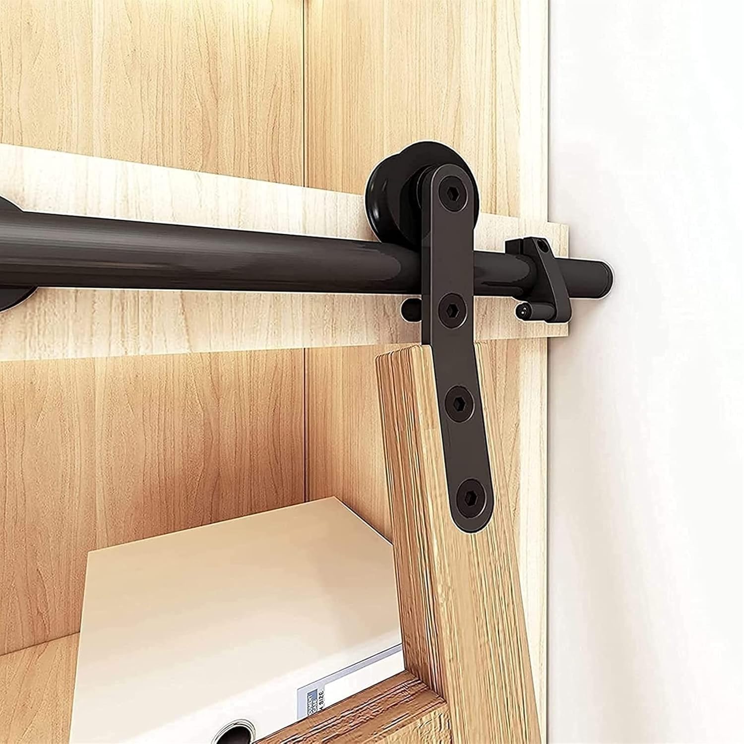 Rolling Library Sliding Ladder Hardware Kit - Carbon Steel Sliding Ladder Rail Hardware Accessories (with Floor Rollers), No Ladder, Smooth and Quiet Sliding, Easy to Install