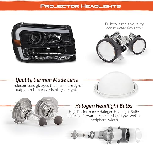 Miniatura 5 de AKKON - Compatible con Chevy Trailblazer 2002-2009 LED DRL Running Proyector Negro Faros Par Conductor+Reemplazo del Pasajero