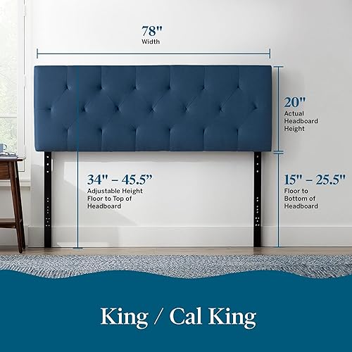 Miniatura 65 de LUCID - Cabecera tapizada de altura media, capitoné de diamantes, acolchado poliéster, altura ajustable 34 a 46 in, fácil montaje compatible