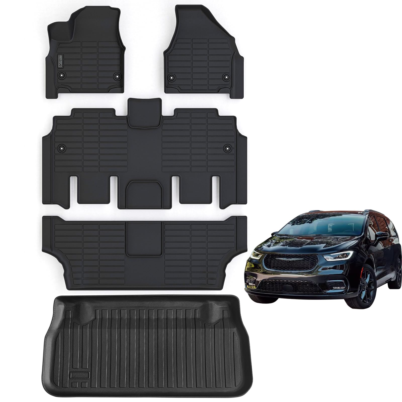 LJWAITO Floor Liners & Cargo Liners & Backrest Mat for 2016-2025 2026 Dodge Durango 6 Seats-2 Row Bucket Seat，TPE All Weather Protection Car Floor Mats with Trunk Mat Covering The Backrest — view 31
