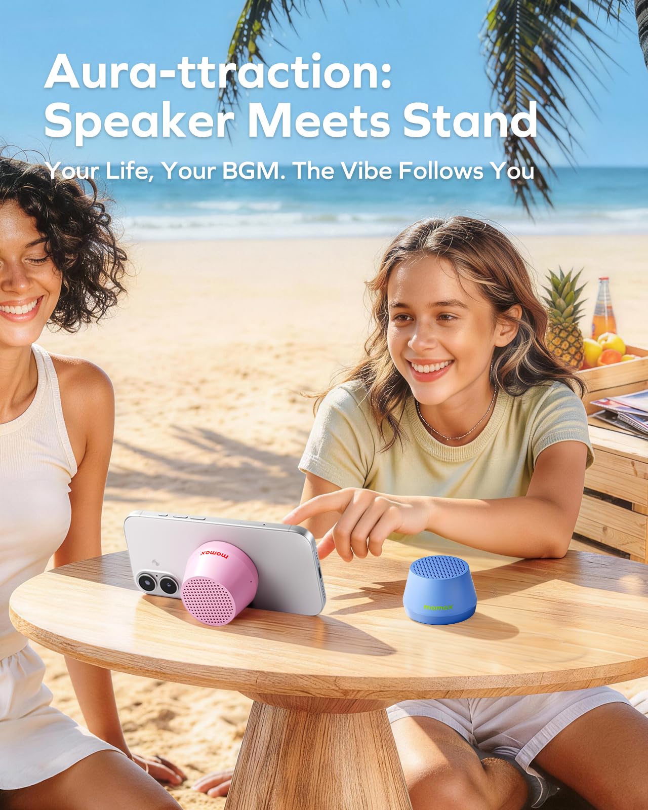 MOMAX Cassa Bluetooth Portatile Magnetico, Altoparlante Bluetooth IPX4 Impermeabile, 12 Ore di Riproduzione, Stereo TWS, Cassa Musica USB-C per Esterni, Ideale per Viaggi e Come Idea Regalo, Bianco