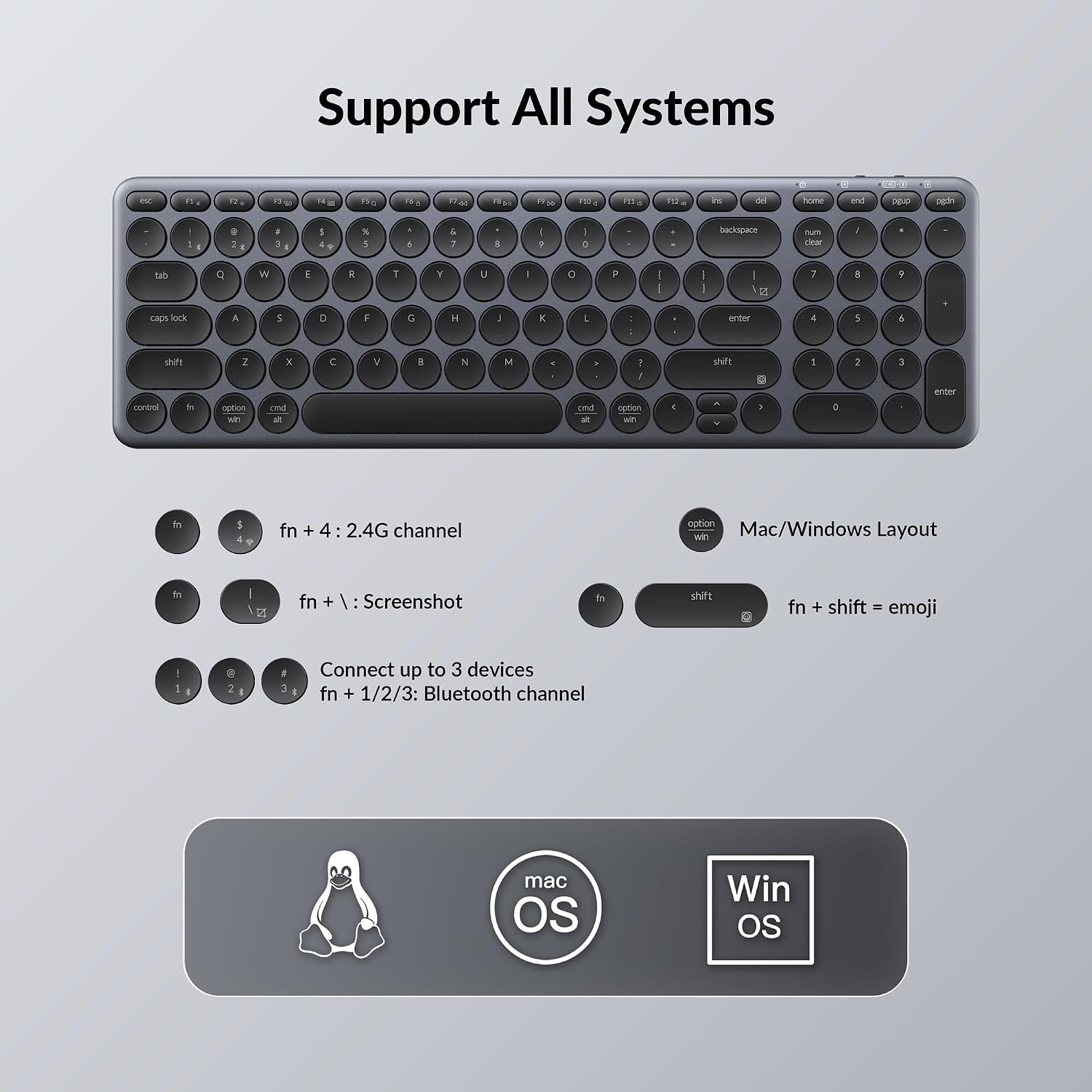 Keychron B4 Pro Ultra-Slim 96% Wireless Keyboard, Bluetooth/2.4 GHz/Wired Connection Keyboard with Numpad, Launcher, Up to 300 Hours Battery Compatible with Mac Windows Linux - Space Gray