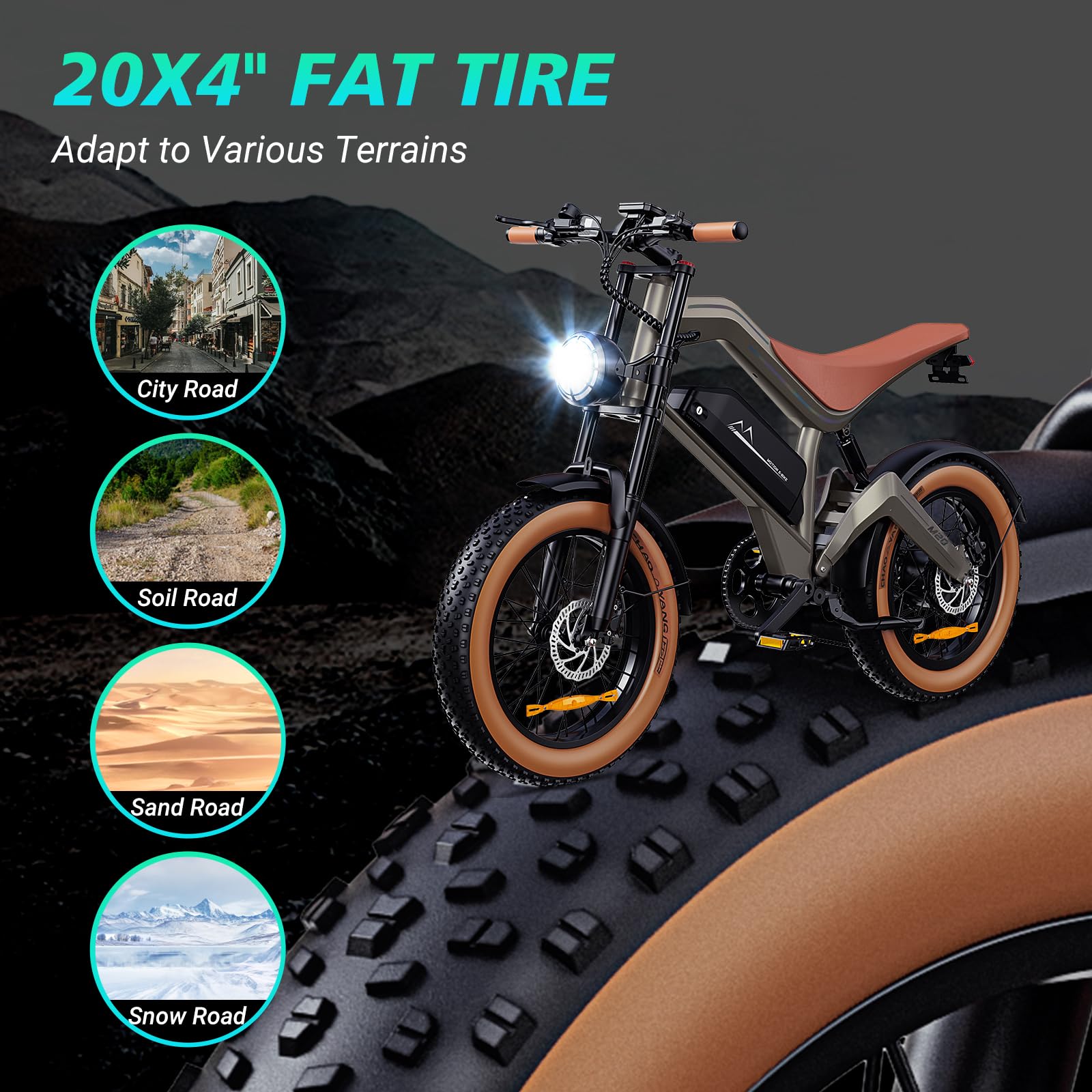 Bicicleta eléctrica Fat Bike de 20" x 4.0, Comecycle E-Bike Adult Electric Bicycle, Equipment with a 48V and 18.2Ah Additional Battery, Bicicleta Urbana Retro Style, with Dual Suspension.