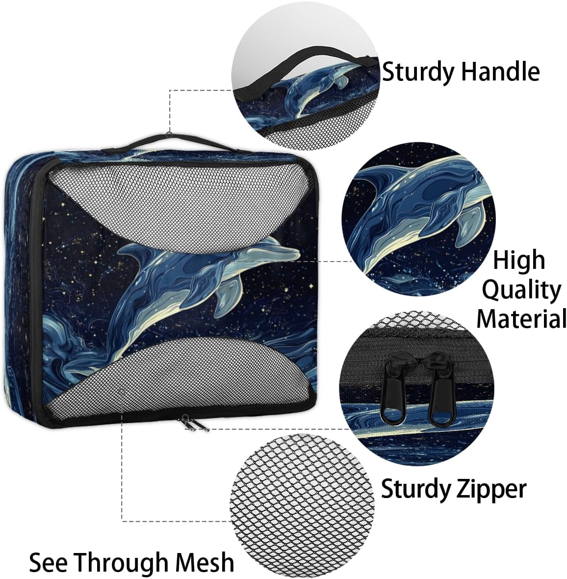 Watercolor Ocean Animal Dolphin 4 Set Packing Cubes Packing Cubes for Women Lightweight Travel Essential Bag Clothes Carry on Suitcase Bags for Accessories Essentials