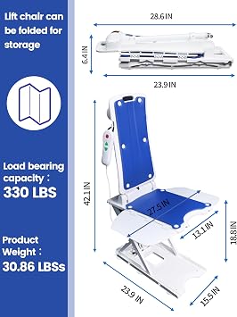 Electric Chair Lift - Device to Lift Elderly Off Floor, 300LB Capacity, Water-Resistant & Portable Design, Adjustable Height, for Elderly & Disabled, for Living Rooms, Bedrooms, and Bathtubs