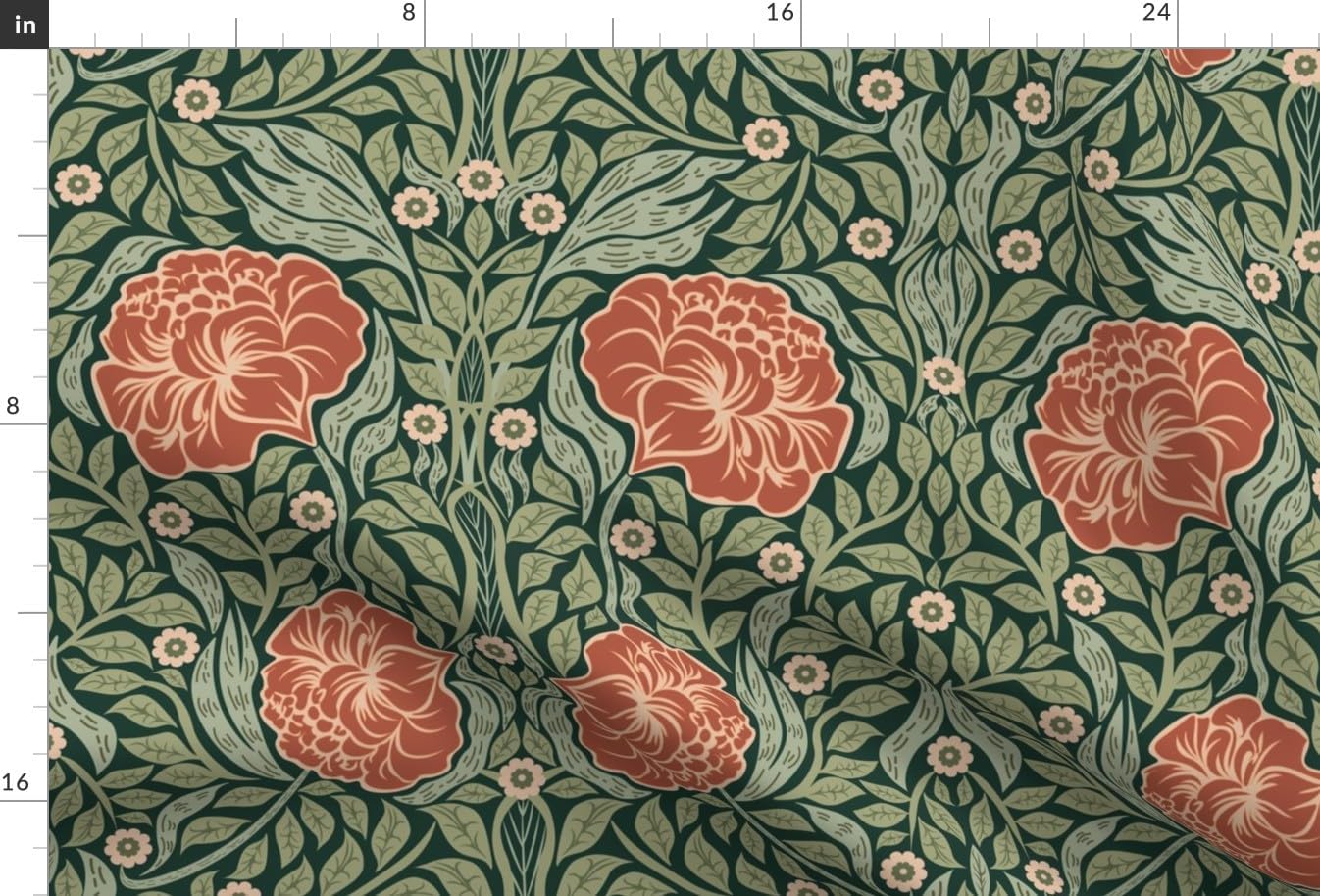 Spoonflower Fabric - Art Nouveau William Morris Antique Coral Green Cottage Arts and Crafts Printed on Minky Fabric by The Yard - Sewing Baby Blankets Quilt Backing Plush