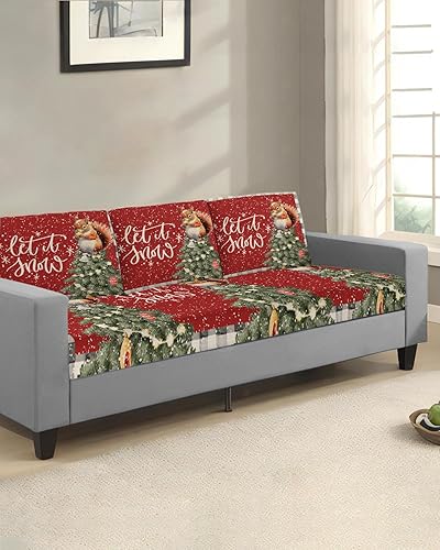 Miniatura 2 de Fundas de cojín para sofá de Navidad de ardillas rojas, funda elástica para sofá con parte inferior elástica, fundas de sofá con diseño de árbol de