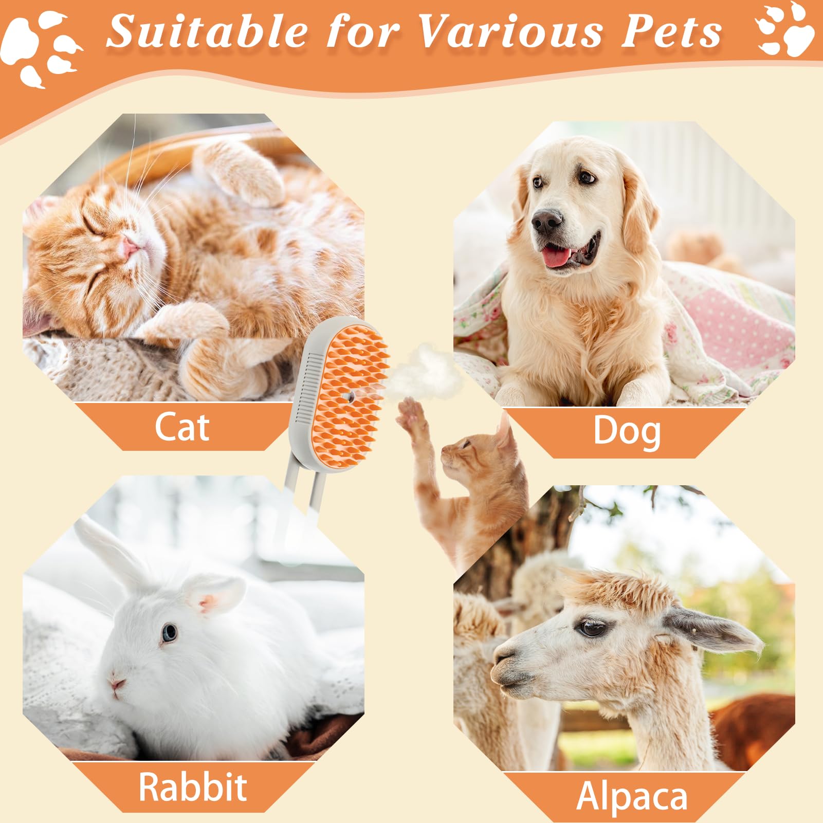 chimoo Spazzola a Vapore per Gatti 3-In-1,Spazzola Gatto con Vapore Verde Spazzola a Vapore per Cani Multifunzionale Spazzola Vapore Gatti per Rimuovere Grovigli e Sciolti Degli Animali