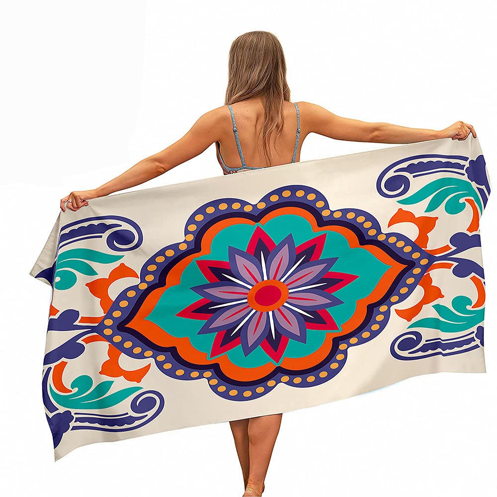 Fansu Khaki Rectangle Microfibre Beach Towel, Exotic 3D Mandala Print Lightweight Quick Dry Sand Free Compact Soft Super Absorbent Bath Towel Apply To Travel Yoga Sport (,70X150cm)