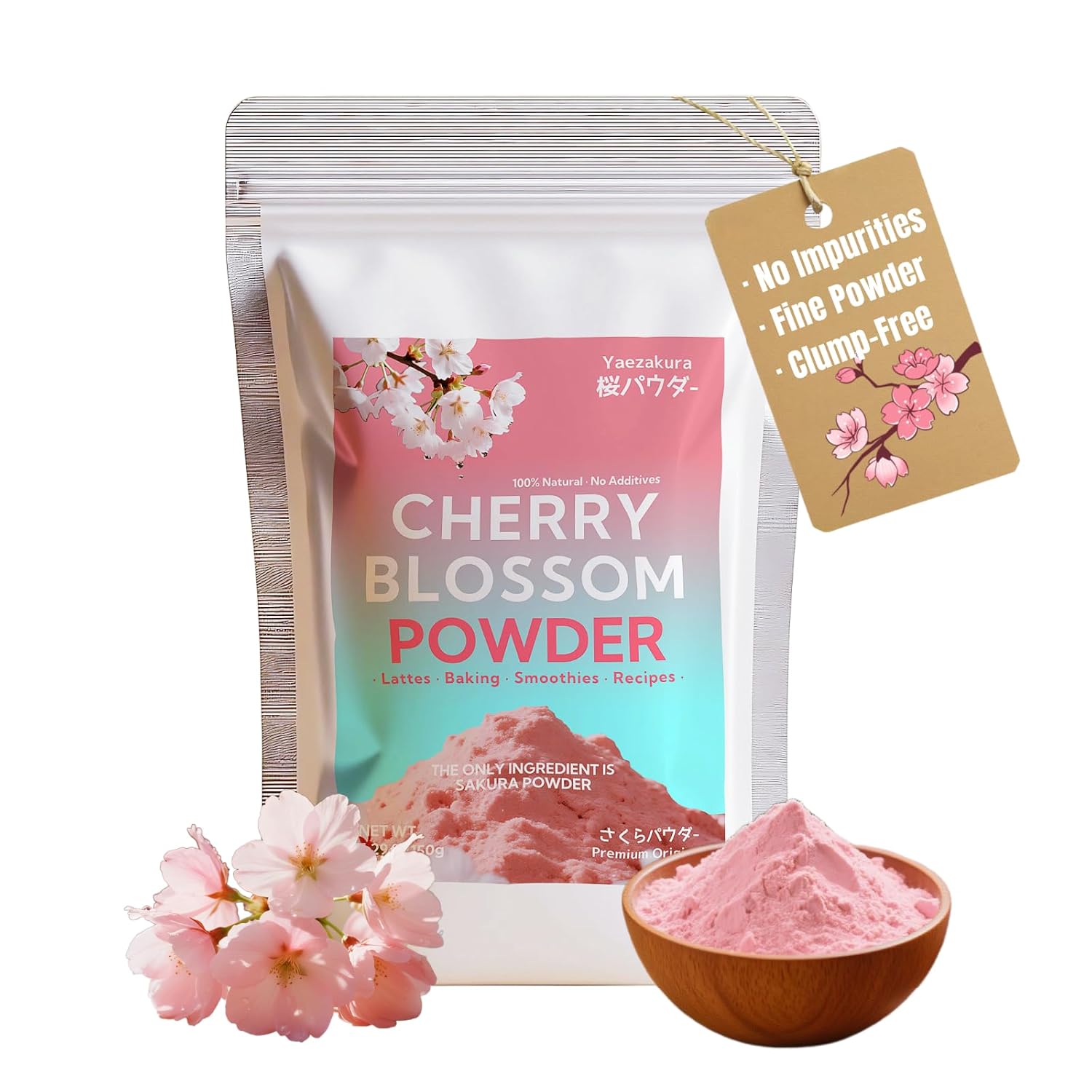 Cherry Blossom Powder 5.29oz/150g,One Ingredient,Clump-Free,No lmpurities,Fine Powder,No Added Sugar,No Additives,for Smoothies, Baking and Flavoring,Pink Color Natural Food Coloring,Spring Mix