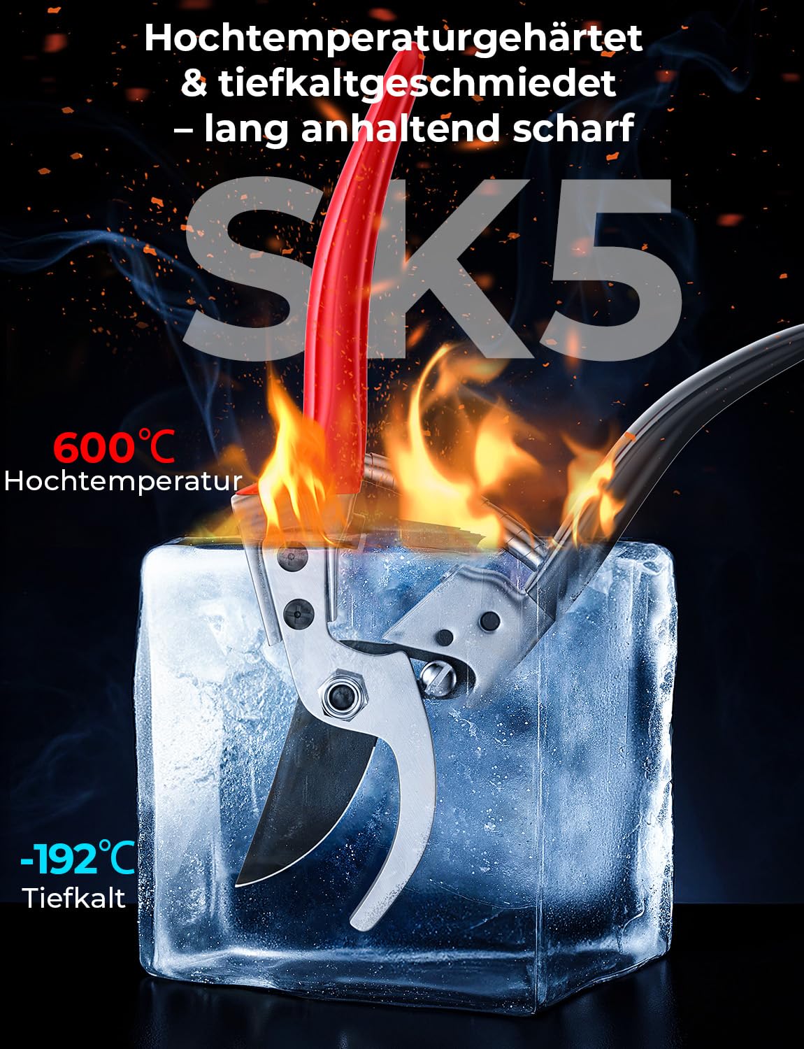Profi Gartenschere – 6× schärfer, Japanischer SK5-Kohlenstoffstahl, Bypass-Schneide, 25 mm Schnittdurchmesser, für trockenes, frisches Holz, Profi Rosenschere, Pflanzenschere