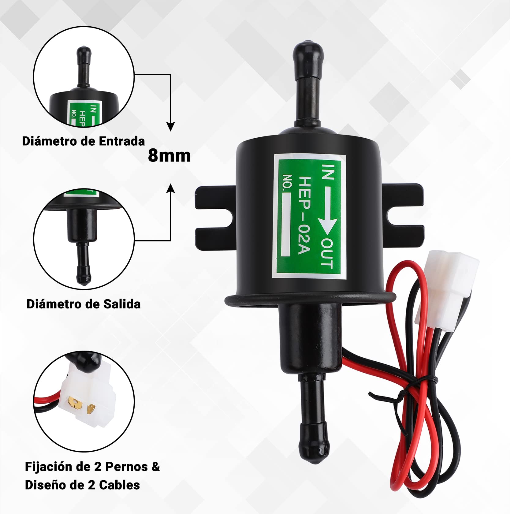 CarBole Bomba de Transferencia de Combustible 12V 2,5-4PSI | Bombas de Combustible HEP-02A Para Todos Los Automóviles, Camiones y Barcos（Negro)