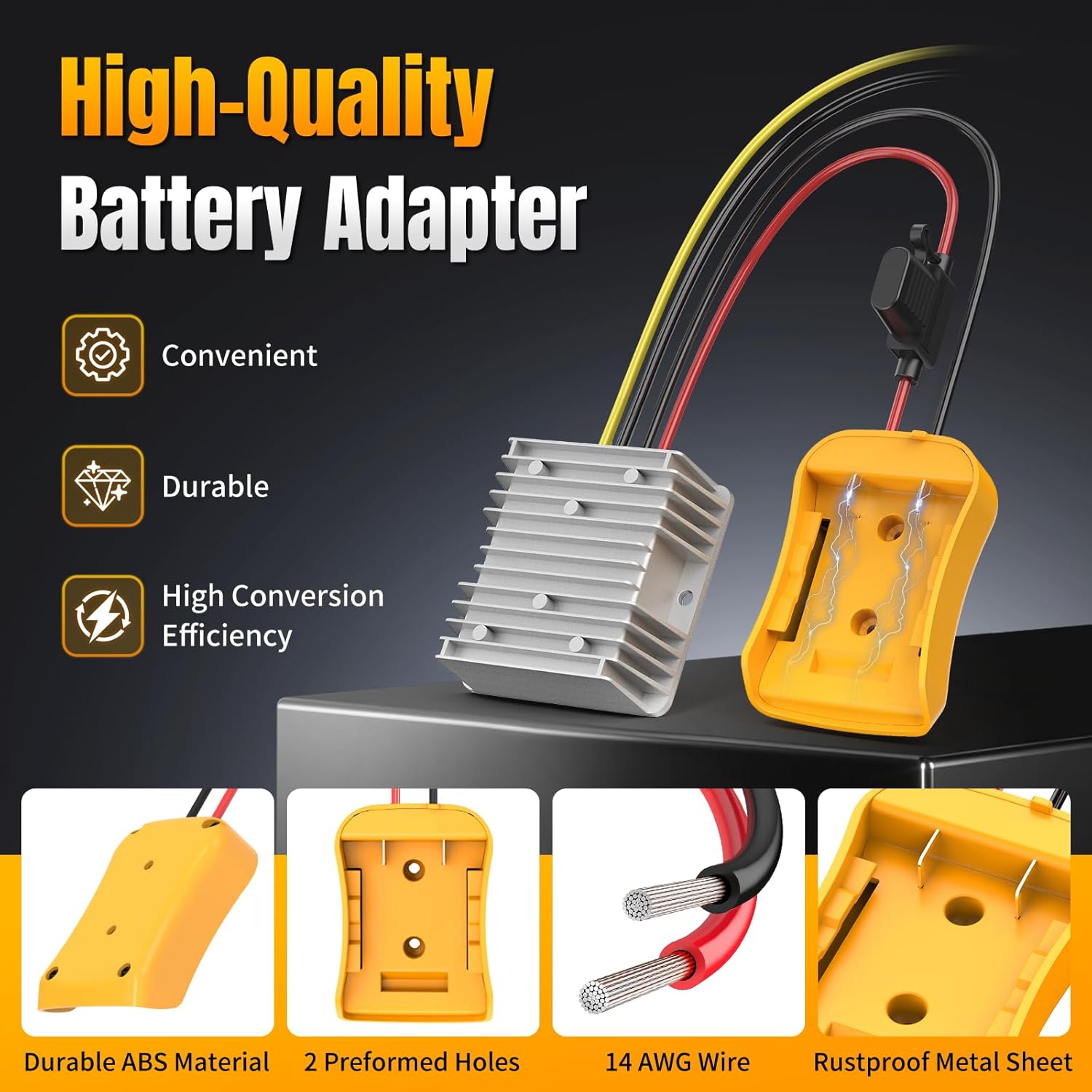 20V to 12V Step Down Converter Compatible with DeWalt 20V Battery, DC Voltage Regulator 12V 20A 240W Automatic Buck Converter with 30A Fuse & Wire Terminal （2-Pack）