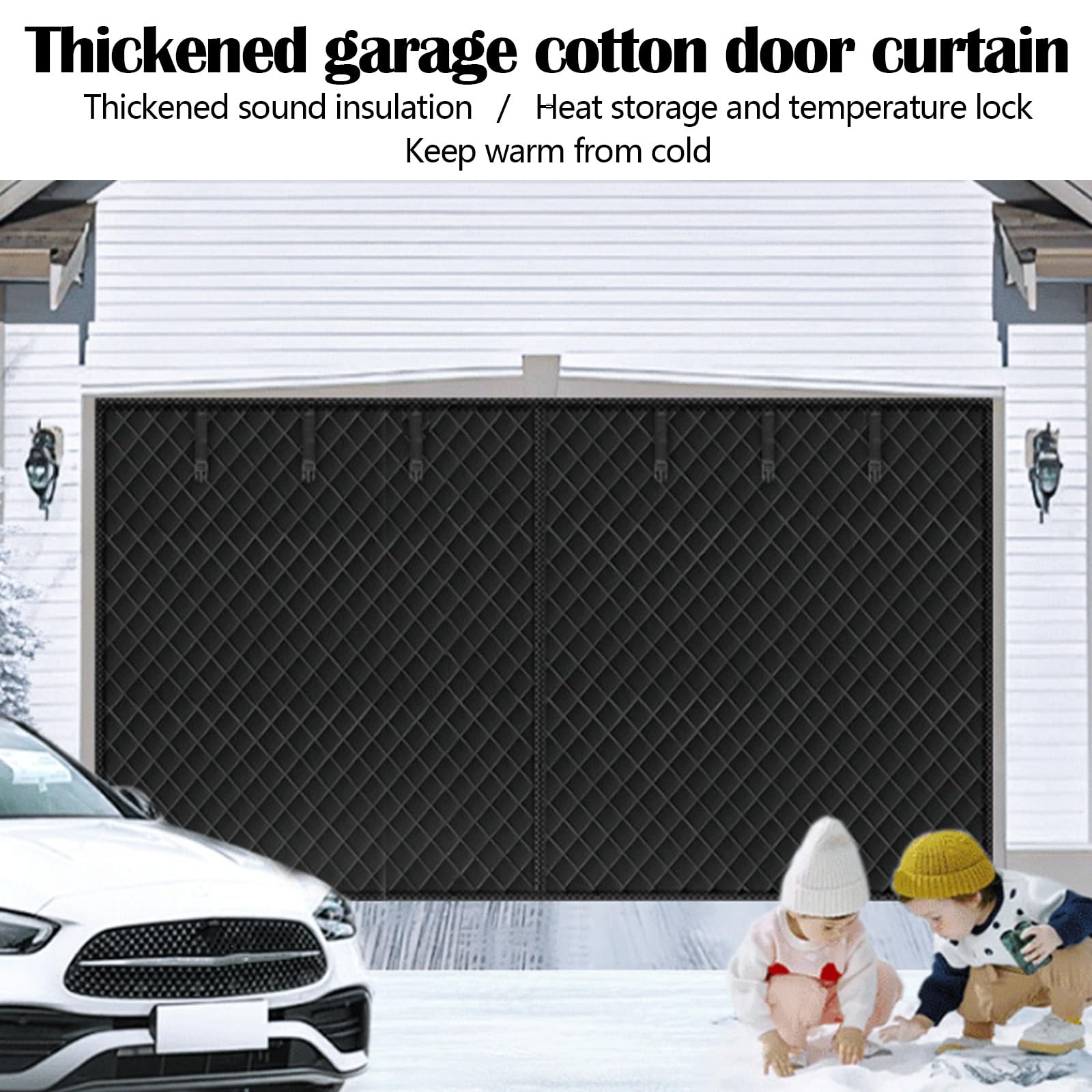 Tenda Isolante Mocoli per Porta Garage, 497x218 cm, Nero, Impermeabile, Magnetica, Termoisolante
