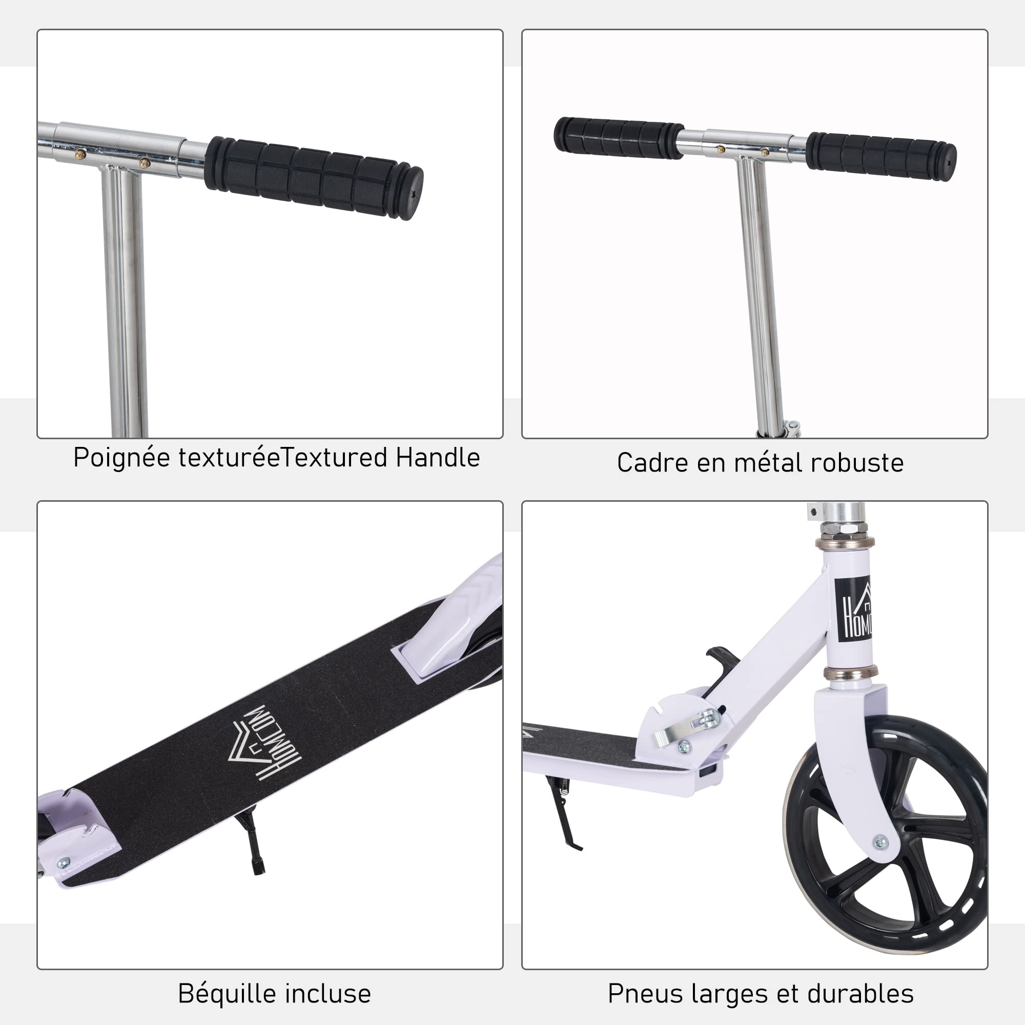 HOMCOM Trottinette Pliable Hauteur Guidon réglable sur 4 Niveaux système de freinage arrière pour Enfant Adolescent Pois Max. 100KG dim. 88L x 37l x 75-100H cm