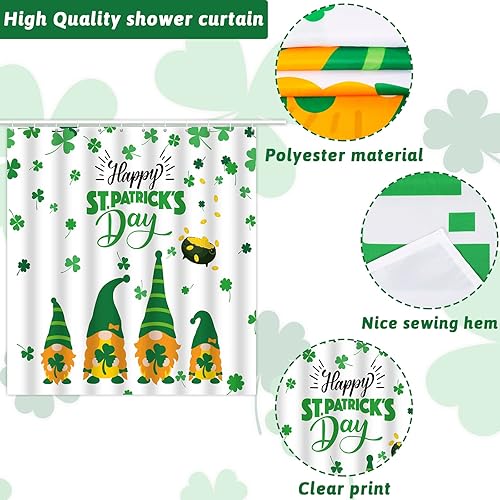 Miniatura 3 de gisgfim Cortina de ducha para el día de San Patricio gnomo irlandés trébol verde cortina de ducha para el día de San Patricio cortina de baño de