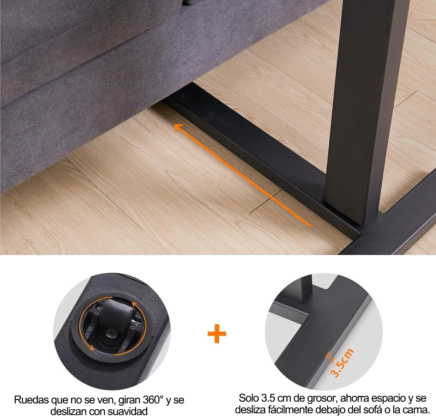 FATIVO Mesa Auxiliar Cama con Ruedas: Mesa Lateral Móvil Portátil en Forma de C de Madera y Metal de Altura Ajustable para Salón Sofá Oficina Mesa de Comer Médica Hospital